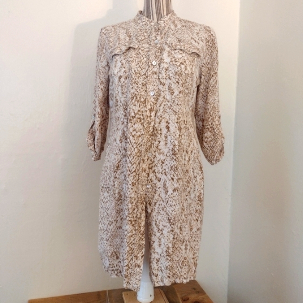 Ruby Rd Linen Blend Snakeskin Print Shirt Dress w Roll Tab Sleeves Size 6